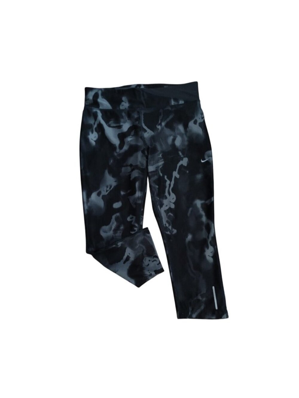 Nike Dri-FIT Womens Cropped Leggings M Black Gray Abstract Print Reflective.